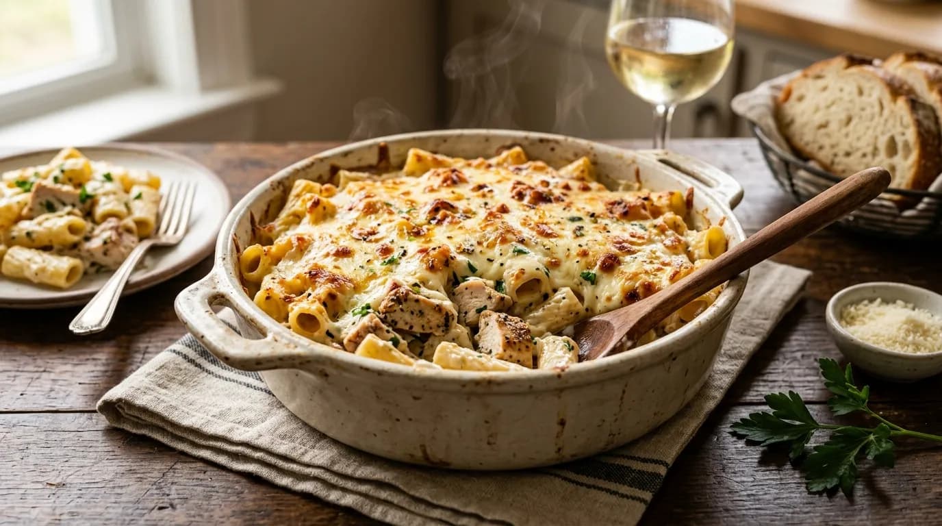 Oven-Baked Chicken Alfredo Pasta